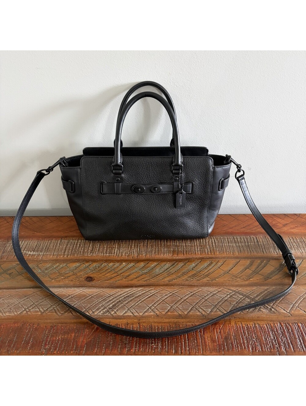 Coach Blake Carryall F55665 Black Bubble Leather Satchel Crossbody Bag